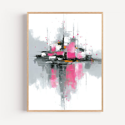 Poster Géométrie abstraite - Lignes roses et grises en mouvement