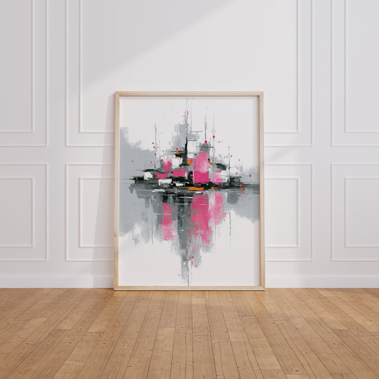 Poster Géométrie abstraite - Lignes roses et grises en mouvement — Vierge - living-room