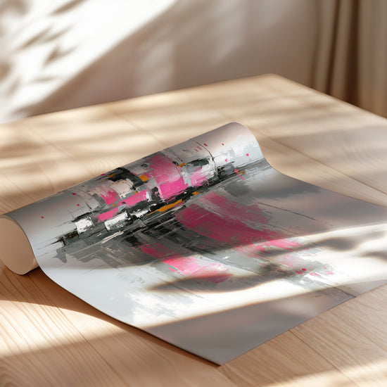 Poster Géométrie abstraite - Lignes roses et grises en mouvement — Vierge - poster-enroullé