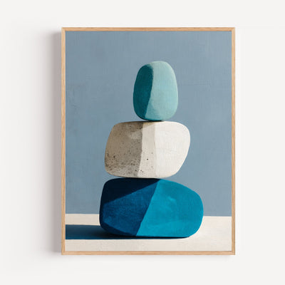 Blaue Kiesel Poster – ruhige, klare Kunst in Blau und Weiß