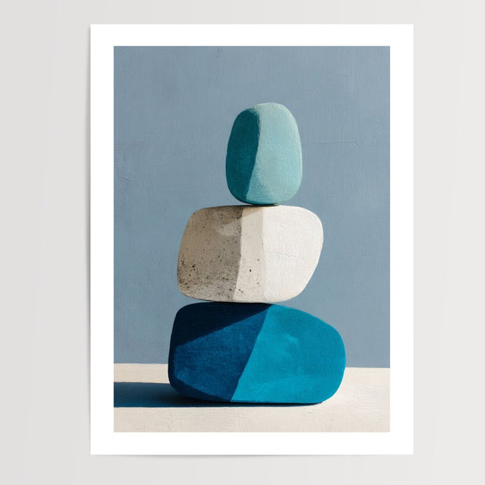 Poster Galets bleus - Douceur minimaliste et fraîcheur apaisante — Vierge - poster-presentation-produit — passe-partout blanc
