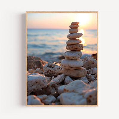 Poster Galets zen - Douceur d'un crépuscule au bord de mer