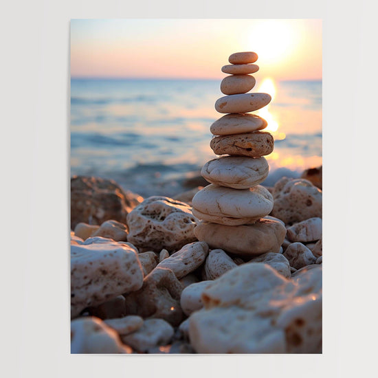 Poster Galets zen - Douceur d'un crépuscule au bord de mer — Vierge - poster-presentation-produit
