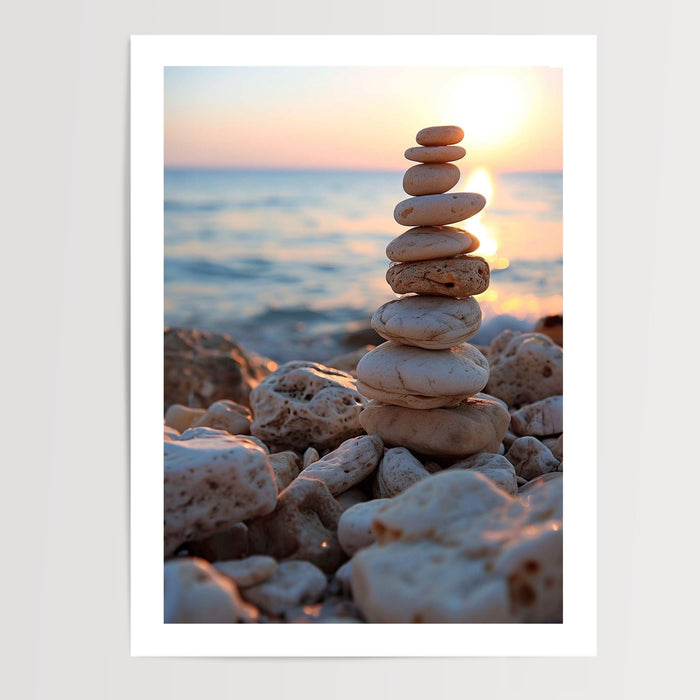 Poster Galets zen - Douceur d'un crépuscule au bord de mer — Vierge - poster-presentation-produit — passe-partout blanc
