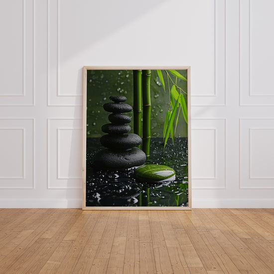 Poster Galets zen et bambou - Instant de calme et d'équilibre — Vierge - living-room