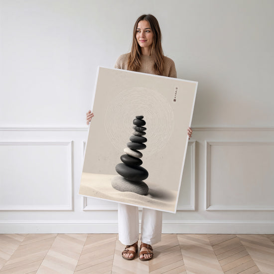 Poster Galets zen - L'équilibre paisible des pierres empilées — Vierge - poster-femme-debout