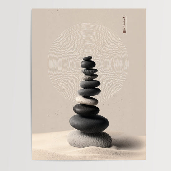 Poster Galets zen - L'équilibre paisible des pierres empilées — Vierge - poster-presentation-produit