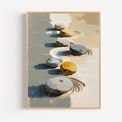 Póster Piedras zen — Equilibrio sereno entre arena y piedra