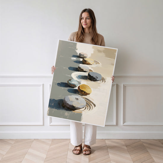Poster Galets zen - Équilibre paisible entre sable et pierre — Vierge - poster-femme-debout