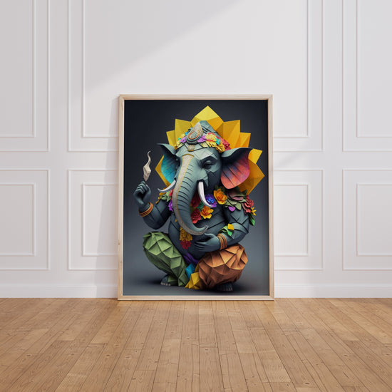 Poster Ganesh divin - Sagesse sereine en origami coloré — Vierge - living-room