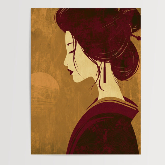 Poster Geisha japonaise - Grâce de profil sur fond doré — Vierge - poster-presentation-produit