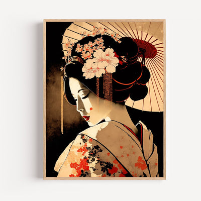 Póster Geisha japonesa – Gracia y misterio de un kimono de espaldas