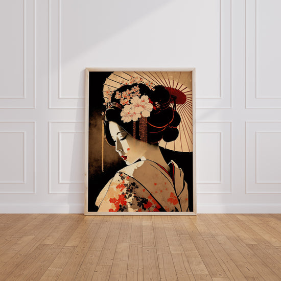 Poster Geisha japonaise - Grâce et mystère d'un kimono de dos — Vierge - living-room