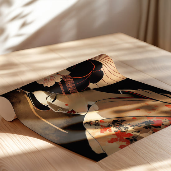 Poster Geisha japonaise - Grâce et mystère d'un kimono de dos — Vierge - poster-enroullé