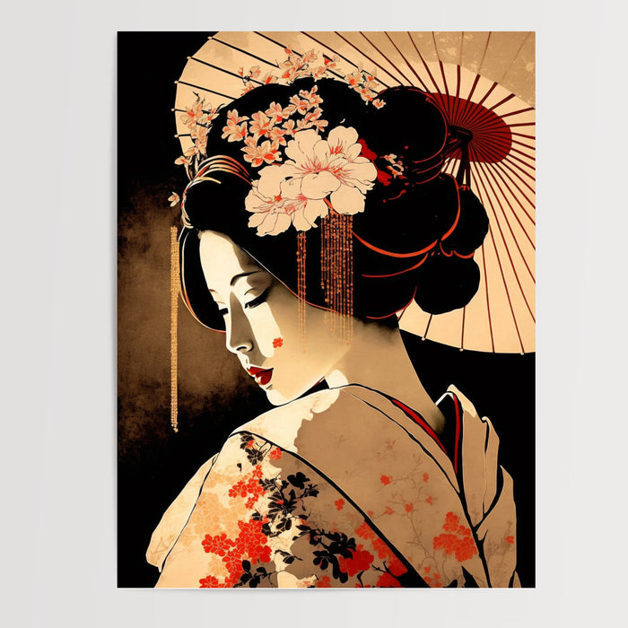 Poster Geisha japonaise - Grâce et mystère d'un kimono de dos — Vierge - poster-presentation-produit
