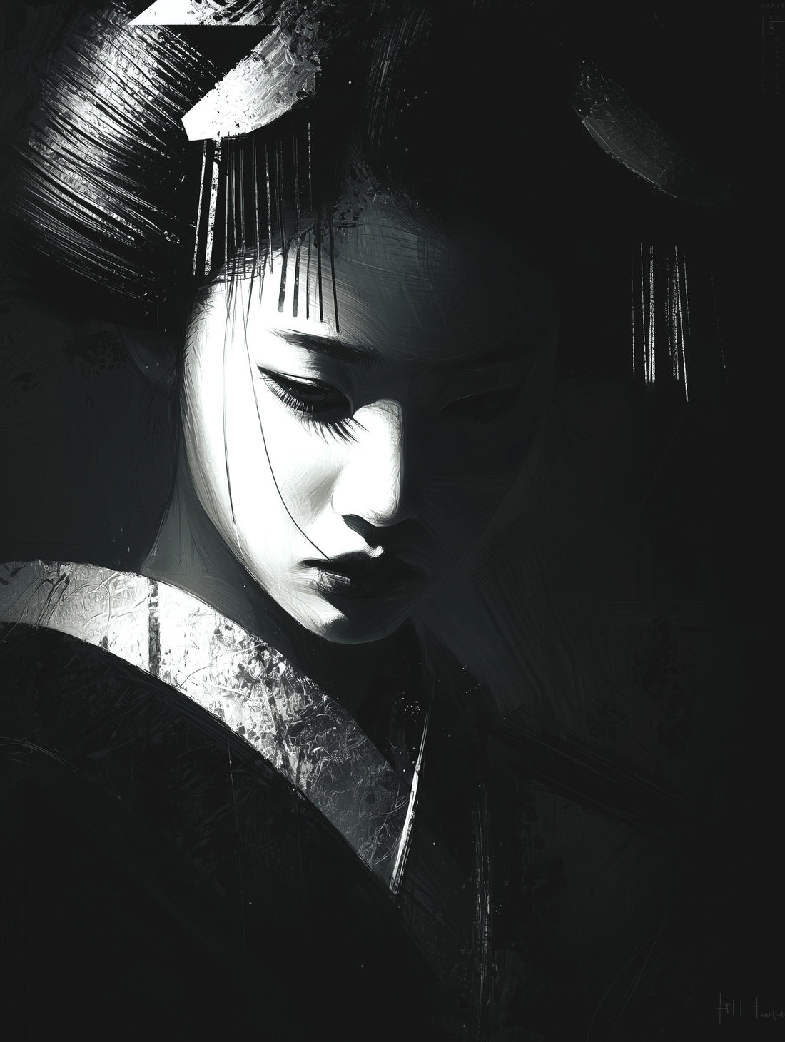 Poster Geisha noir et blanc - Une présence forte et silencieuse