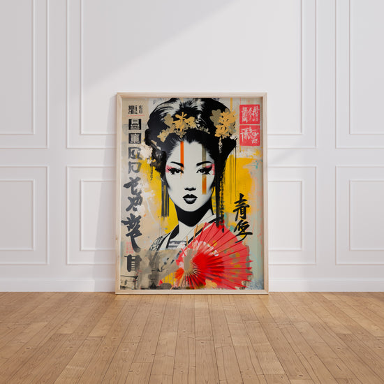 Poster Geisha street art - Le Japon urbain en couleurs vives — Vierge - living-room