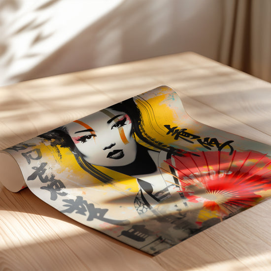 Poster Geisha street art - Le Japon urbain en couleurs vives — Vierge - poster-enroullé