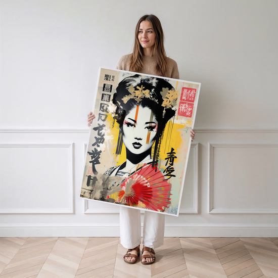 Poster Geisha street art - Le Japon urbain en couleurs vives — Vierge - poster-femme-debout