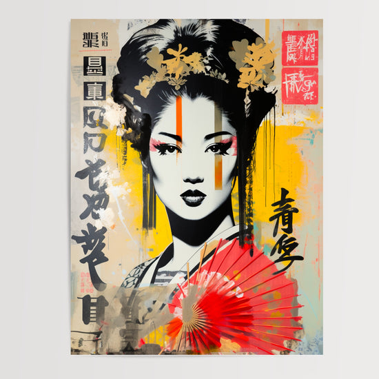 Poster Geisha street art - Le Japon urbain en couleurs vives — Vierge - poster-presentation-produit