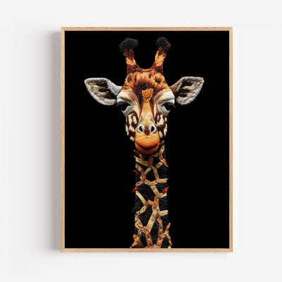 Giraffe Poster in String Art – Bunt auf schwarzem Hintergrund