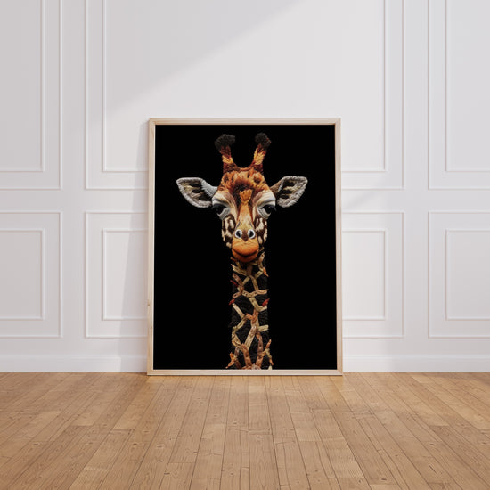 Poster Girafe en art du fil - Élan coloré sur fond noir — Vierge - living-room