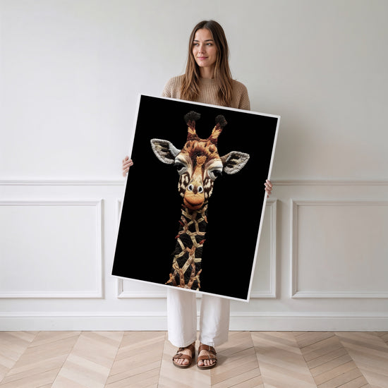 Poster Girafe en art du fil - Élan coloré sur fond noir — Vierge - poster-femme-debout