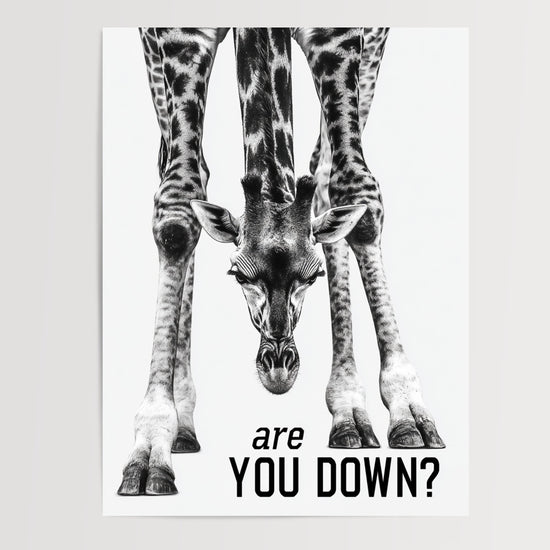 Poster Girafe tête en bas - Noir et blanc graphique et provocant — Vierge - poster-presentation-produit
