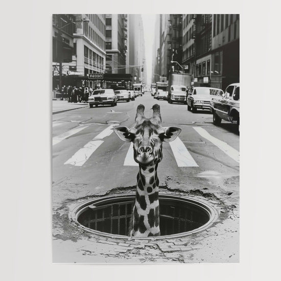 Poster Girafe urbaine - Surprise pop dans un New York vintage — Vierge - poster-presentation-produit