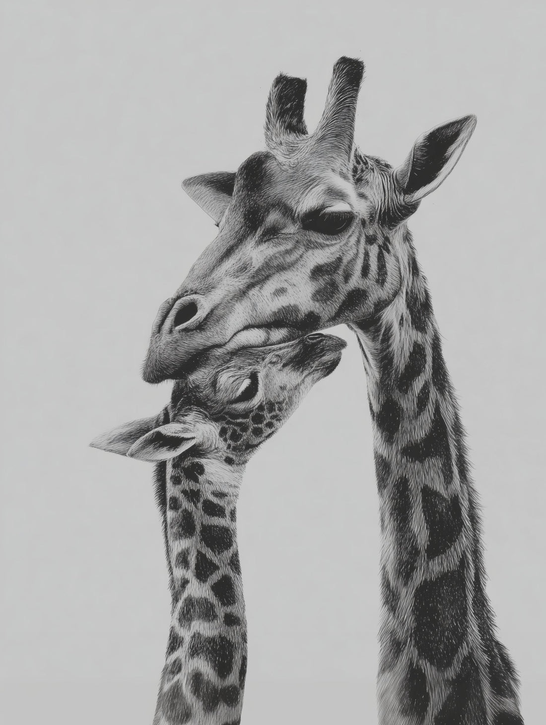 Poster Girafes - Douce étreinte entre une mère et son petit