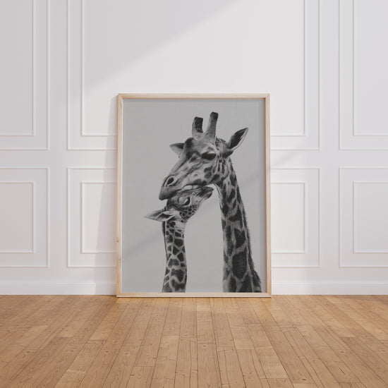 Poster Girafes - Douce étreinte entre une mère et son petit — Vierge - living-room