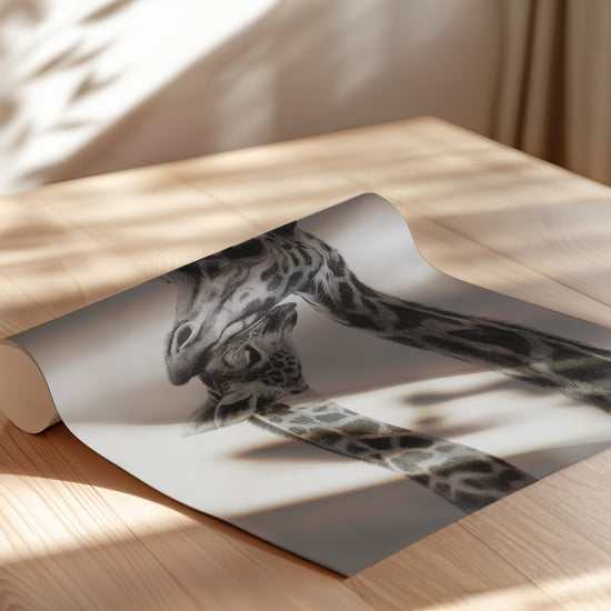 Poster Girafes - Douce étreinte entre une mère et son petit — Vierge - poster-enroullé