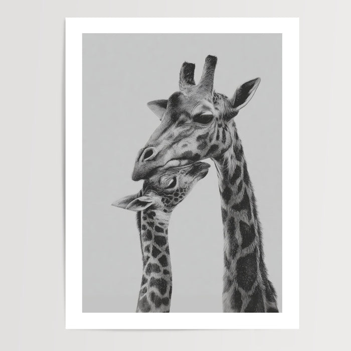 Poster Girafes - Douce étreinte entre une mère et son petit — Vierge - poster-presentation-produit — passe-partout blanc