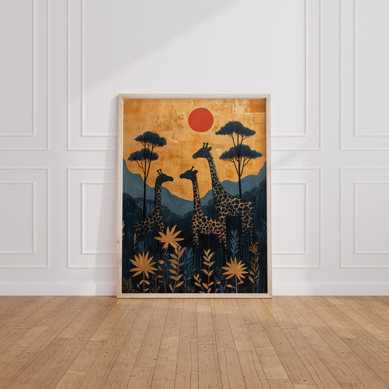 Poster Girafes - Silhouettes dorées sous le soleil couchant d'Afrique — Vierge - living-room