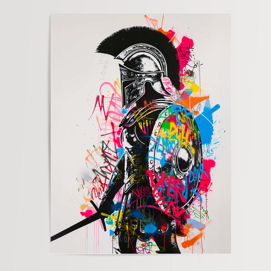 Poster Gladiateur - Le guerrier antique version street art coloré — Vierge - poster-presentation-produit