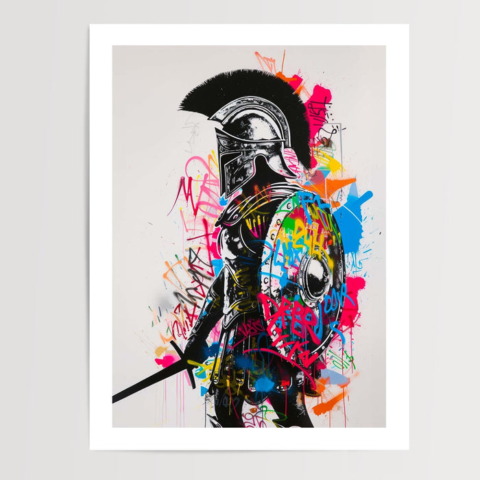 Poster Gladiateur - Le guerrier antique version street art coloré — Vierge - poster-presentation-produit — passe-partout blanc