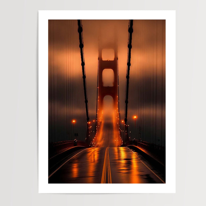 Poster Golden Gate Bridge - Lueurs nocturnes dans la brume — Vierge - poster-presentation-produit — passe-partout blanc