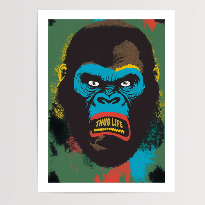 Poster Gorille street art - Regard urbain et dents en or — Vierge - poster-presentation-produit — passe-partout blanc