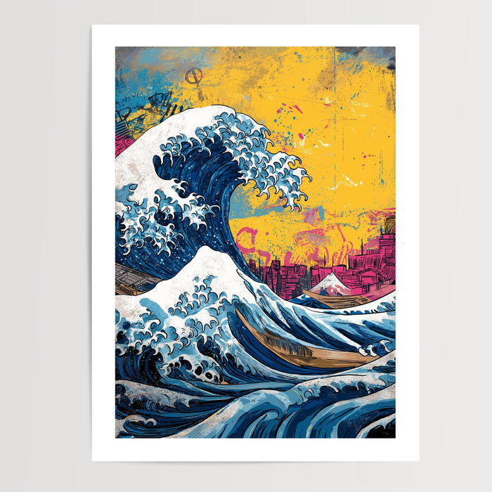Poster Grande Vague Hokusai - L'estampe japonaise version street art — Vierge - poster-presentation-produit — passe-partout blanc
