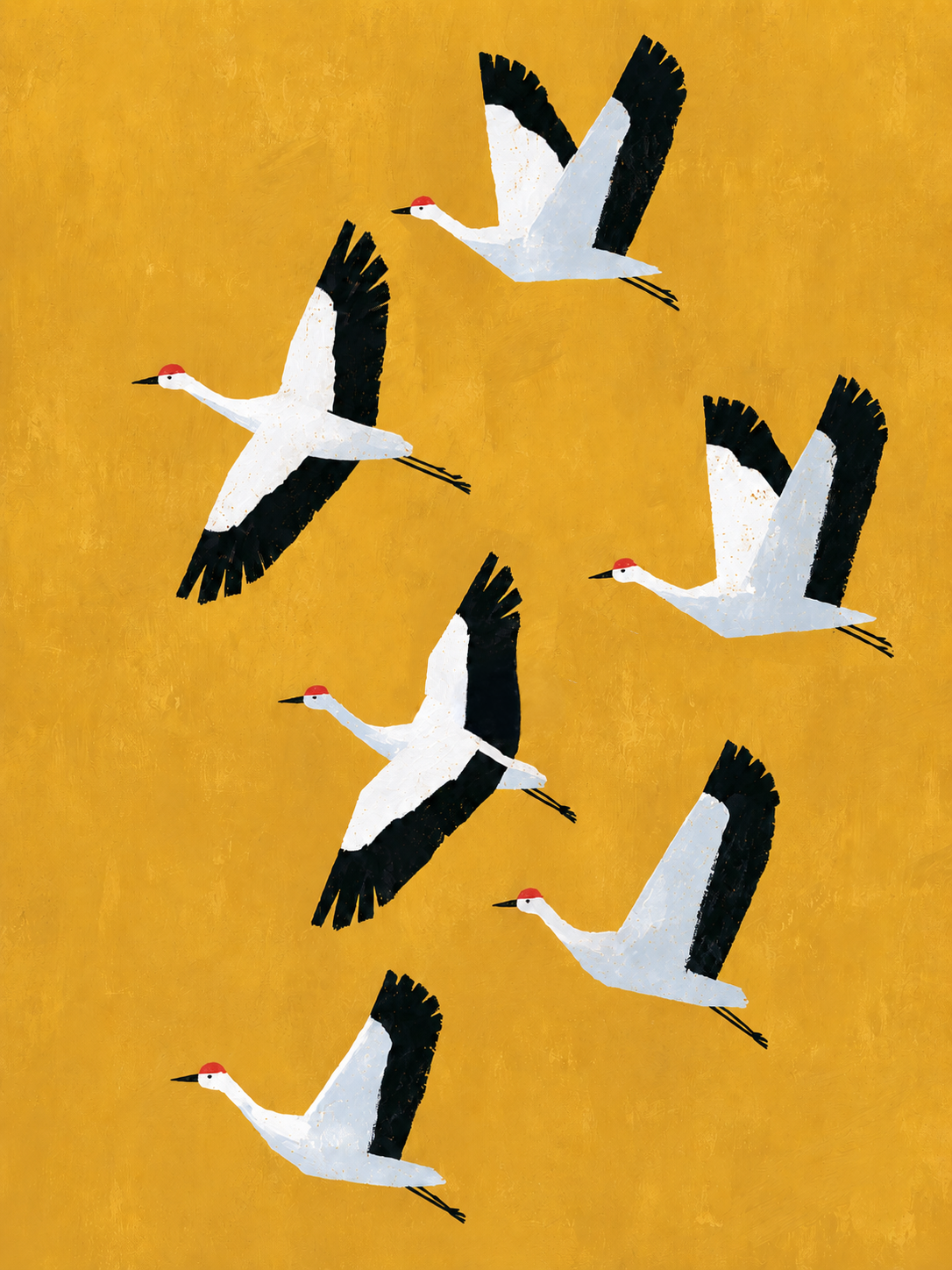 Poster Grues cendrées - Vol migratoire sur fond d'or automnal
