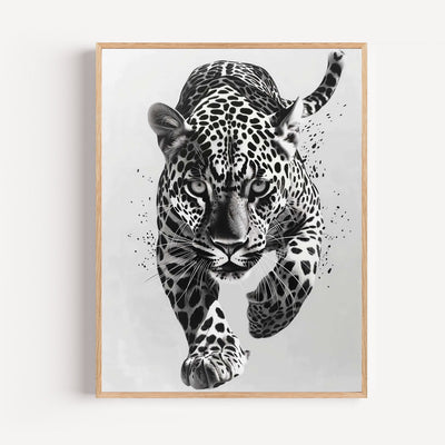 Cheetah sprint wall art print in black & white