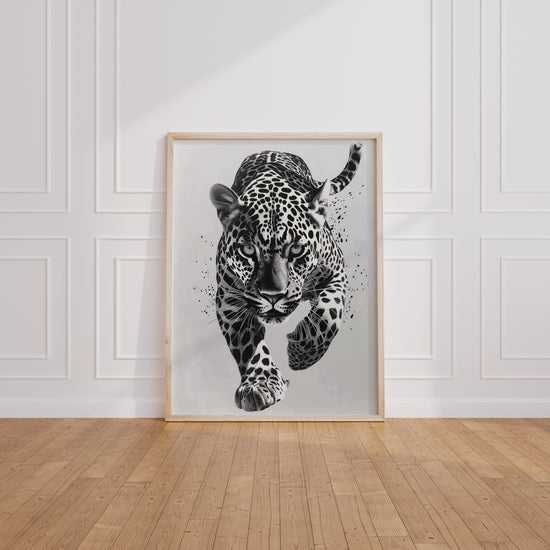 Poster Guépard en course - L'élégance sauvage en noir et blanc — Vierge - living-room