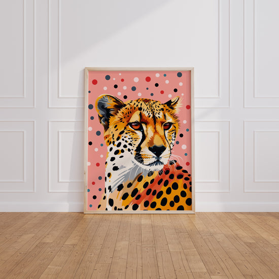 Poster Guépard à pois - Fauve chic aux teintes girly — Vierge - living-room
