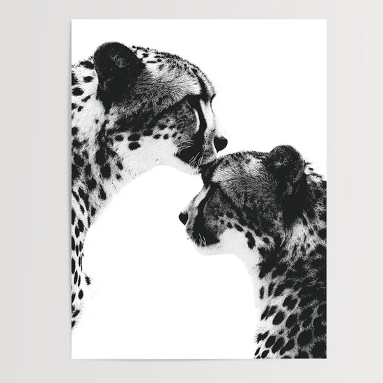 Poster Guépards mère et petit - Tendresse sauvage en noir et blanc — Vierge - poster-presentation-produit