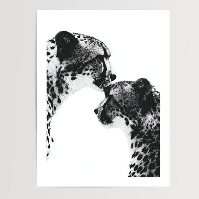 Poster Guépards mère et petit - Tendresse sauvage en noir et blanc — Vierge - poster-presentation-produit — passe-partout blanc