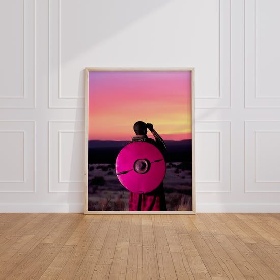 Poster Guerrier africain - Fierté tribale au soleil couchant — Vierge - living-room