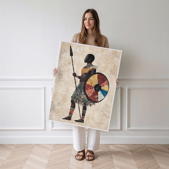 Poster Guerrier africain - Lance, bouclier et fierté zouloue — Vierge - poster-femme-debout