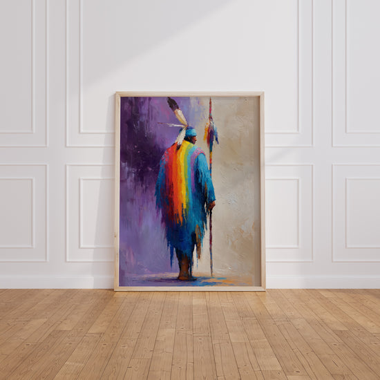 Poster Guerrier amérindien - Fierté cérémonielle arc-en-ciel — Vierge - living-room