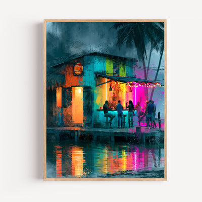 Poster Guinguette tropicale street art - Nuit d'énergie et de néons
