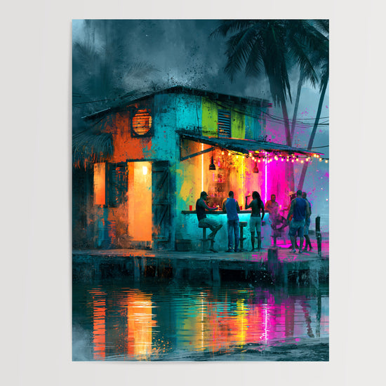 Poster Guinguette tropicale street art - Nuit d'énergie et de néons — Vierge - poster-presentation-produit